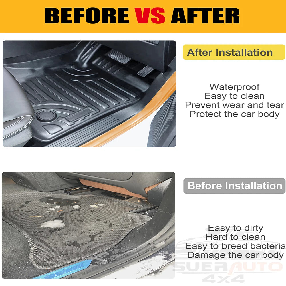 3D TPE Floor Mats for Ford Ranger Next Gen 2023 2024 Wildtrak XLT XLS XL Raptor Anti-Slip Waterproof Interior Accessories