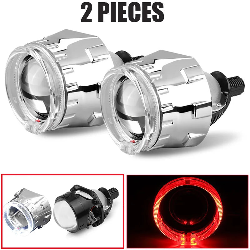 LED Projector Lens 2.5 Inch Bi LED High Low Beam Lights 80mm LED Halo for H4 H7 9005 9006 Car Headlight Bulbs Auto Diodes Turbo