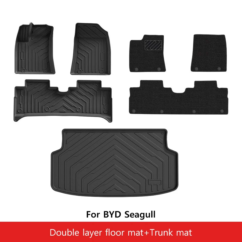 Car Floor Mats For BYD Seagull 2023 - 2024 TPE Trunk Liner Double Layer Foot Carpets Anti - Slip Wear Resistant Protective Pads
