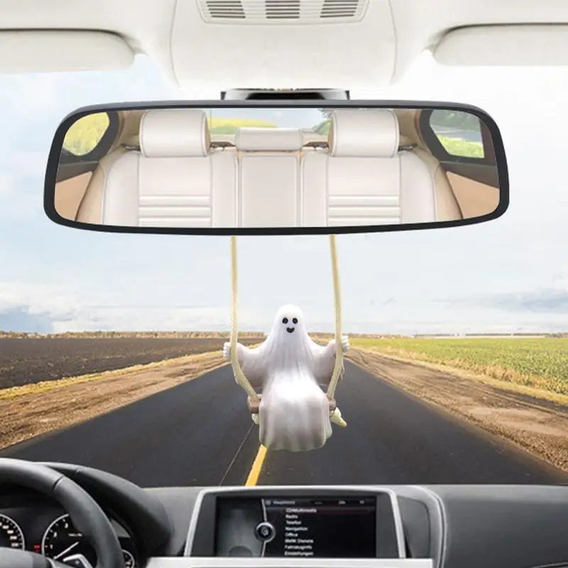 Swinging Car Ghost Halloween Pendant Swinging Charm Car Mirrors Decorations Exquisite Cute Car Interior Rear View Mirrors