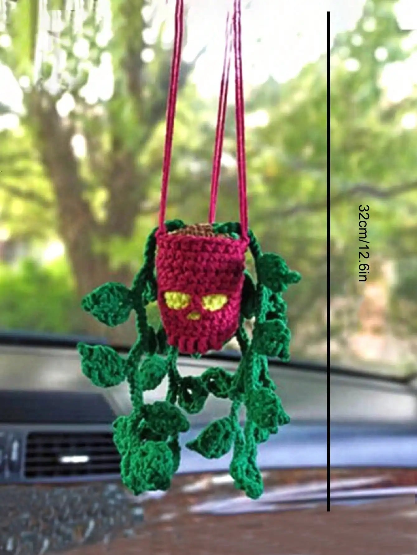 1pc Car Skull Halloween Ornament, Car Decoration, Rearview Mirror Decoration, Hand-Crocheted and Creative