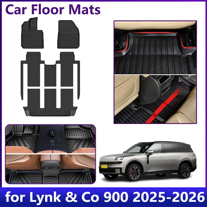 For Lynk Co 900 2025 2026 6 Seats Car TPE Floor Mats Waterproof Leather Foot LHD Mud Carpet Rug Auto Car Interior Accessories