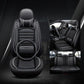 Deluxe 5-Seater PU Leather Auto Seat Covers with Built-in Lumbar Support - 2 Headrests & Steering Wheel Cover, Wearproof