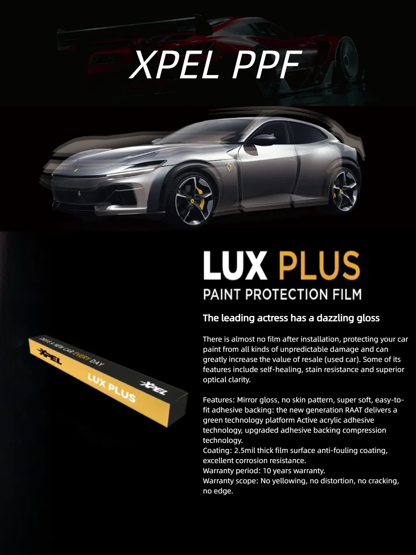XPEL PPF 7.5Mil 6.5Mil Automotive Paint Protection Film High Gloss TPU PPF with Self Healing Technology Superior Transparency