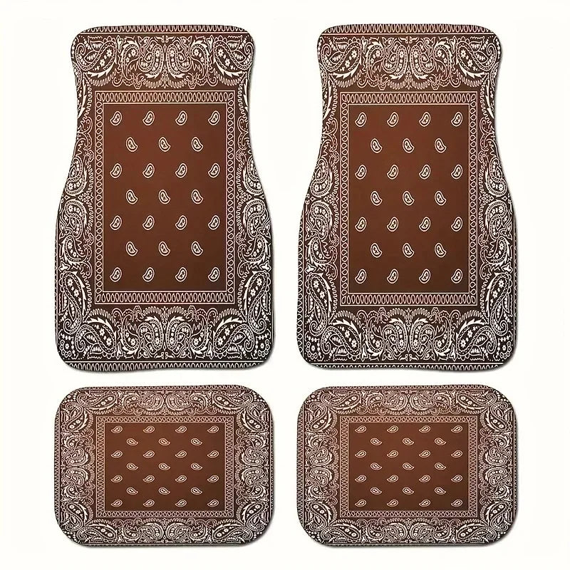 Antique Oriental Turkish Persian Carpet Car Floor Mats 4-Piece for Front Rear Seats Durable Floor Carpet Heavy Duty Rubber Back