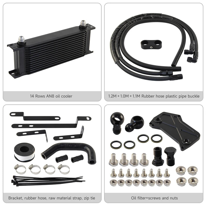 14 Row AN8 Oil Cooler Kit For VW Audi VAG Golf GTI /R MK7 DQ381 DQ380 DQ500 7DSG 2.0 TSI Engine Aluminum