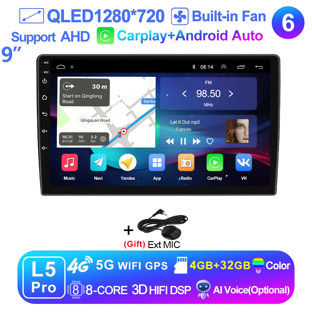 LEHX Universal 9/10 inch Wireless Carplay 2din Android 15 Car Radio Multimedia Video Player AutoRadio GPS Navigation 4G WiFi