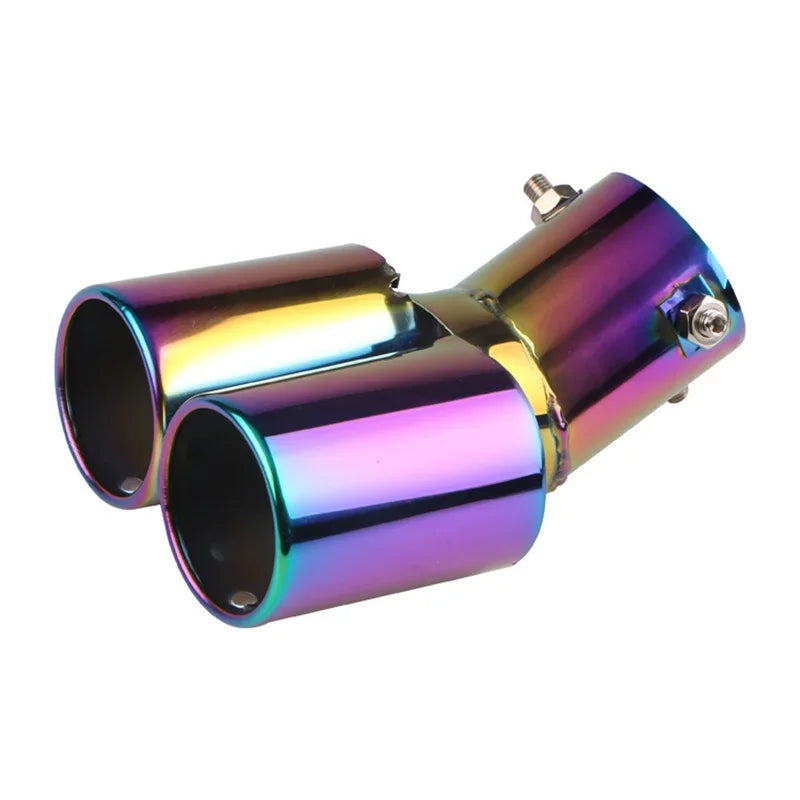 64mm Universal Double Pass Exhaust Pipe Tip Exhaust Silencer Muffler Tip Stainless Steel Pipe Trim Modified Exhause Tail Pipe
