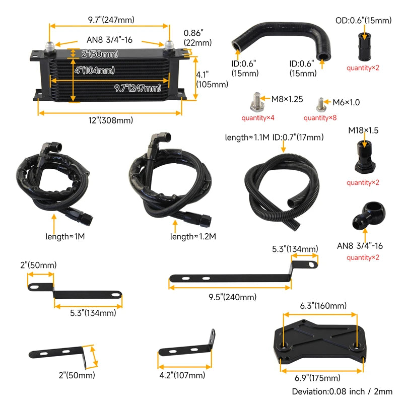 14 Row AN8 Oil Cooler Kit For VW Audi VAG Golf GTI /R MK7 DQ381 DQ380 DQ500 7DSG 2.0 TSI Engine Aluminum