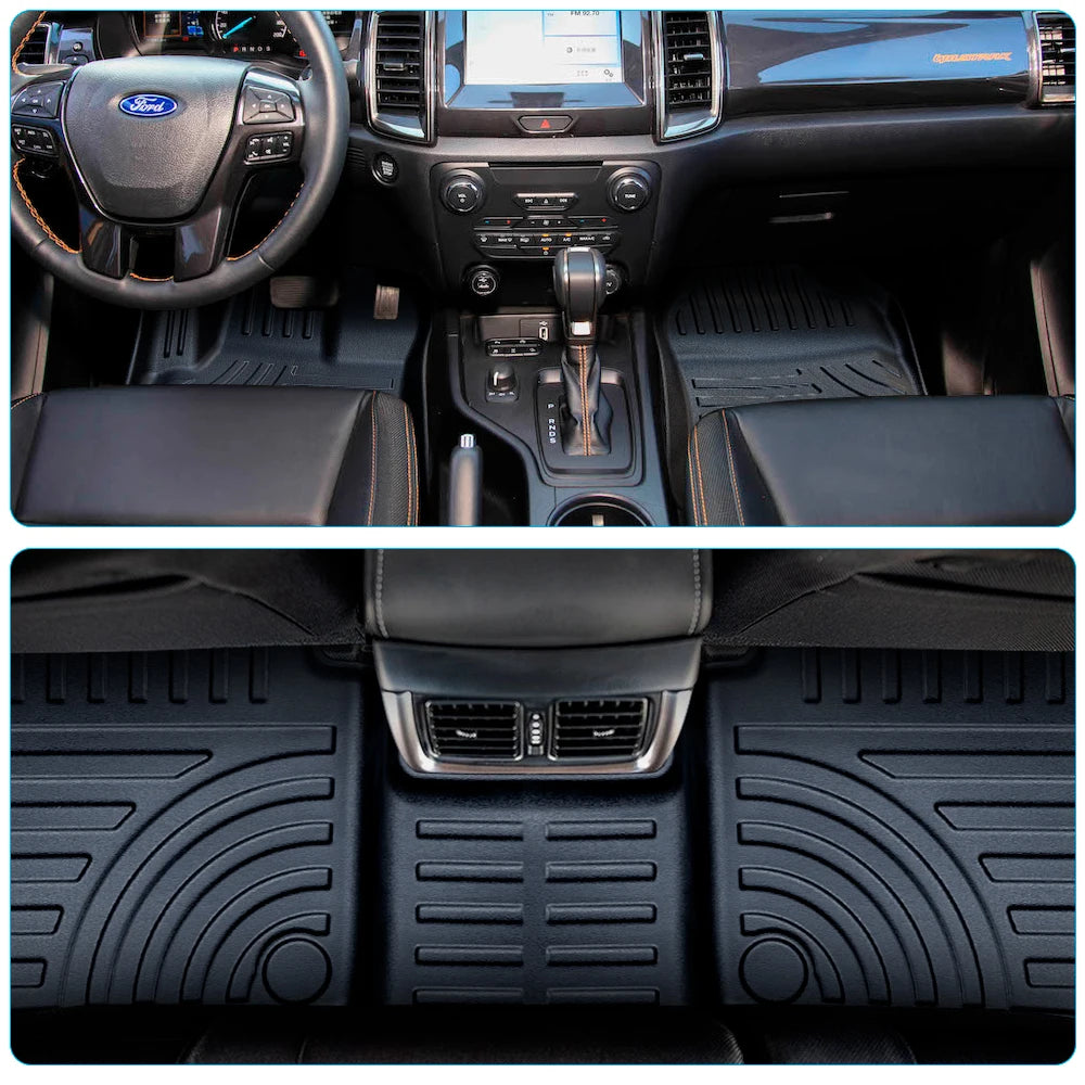 3D TPE Car Floor Mats Floor Liners for Ford Ranger Raptor 2018 2019 2020 2021 2022 Waterproof High Edge Mat 4x4 Car Accessories