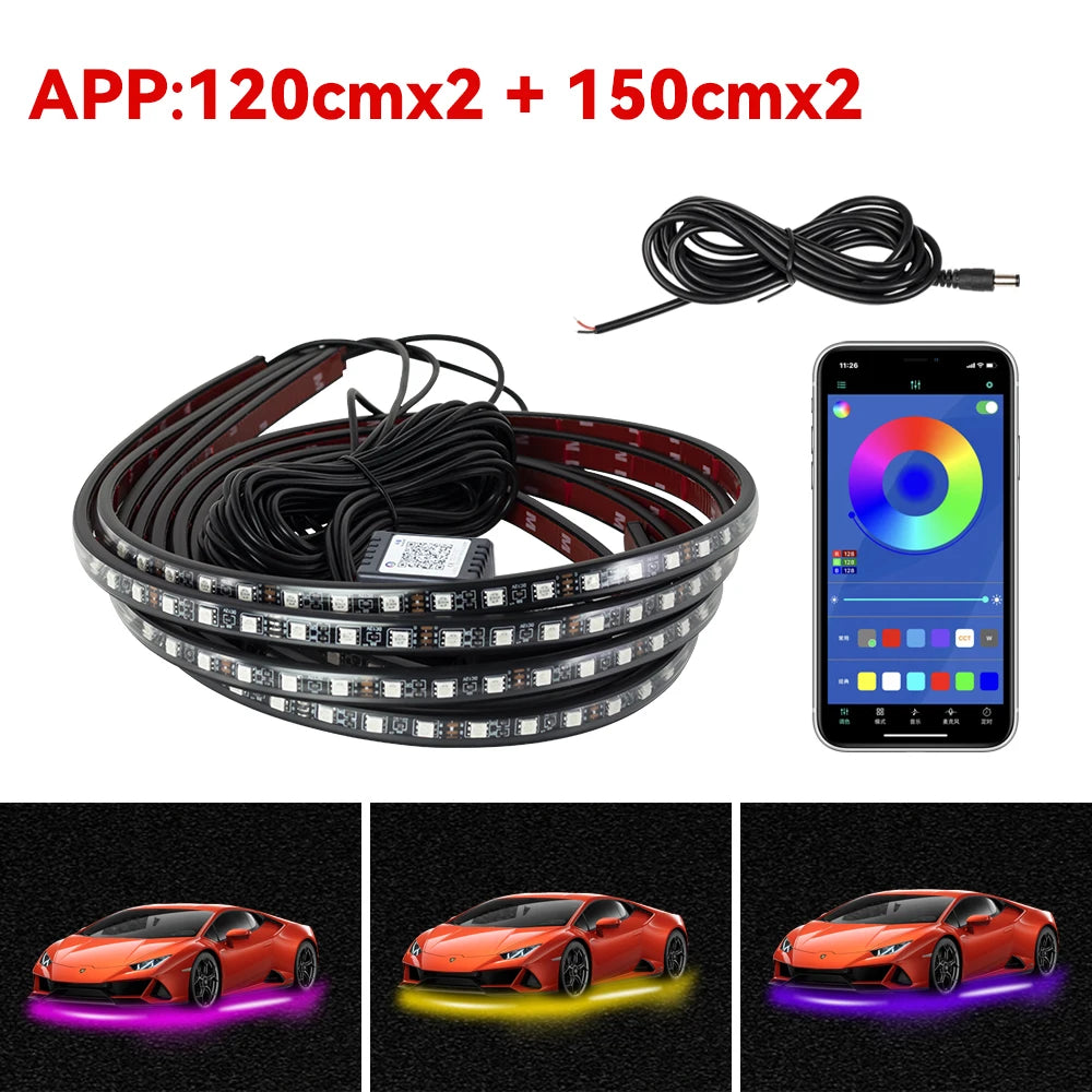 Universal Car Chassis Flexible LED Strip Light Remote /APP Control RGB Neon Light Ambient Atmosphere Lamp Auto Accessories Kit