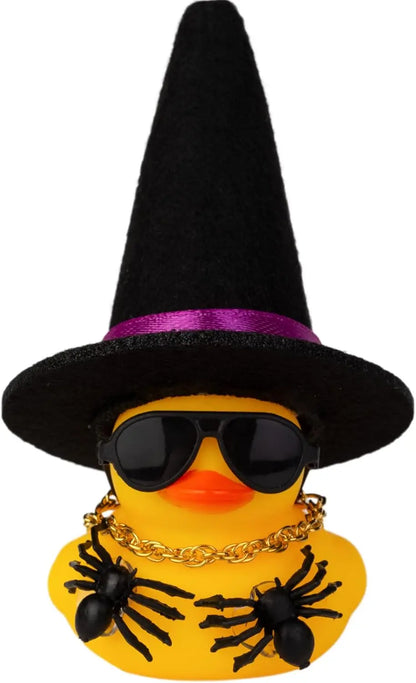 Car Rubber Duck Ornaments Halloween Duck Car Dashboard Decorations with Mini Witch Hat Sunglasses Necklace Halloween Accessories