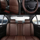 Deluxe 5-Seater PU Leather Auto Seat Covers with Built-in Lumbar Support - 2 Headrests & Steering Wheel Cover, Wearproof