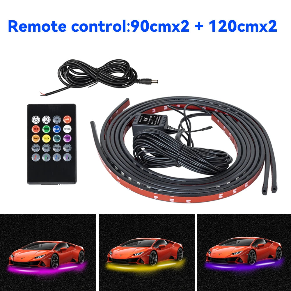 Universal Car Chassis Flexible LED Strip Light Remote /APP Control RGB Neon Light Ambient Atmosphere Lamp Auto Accessories Kit