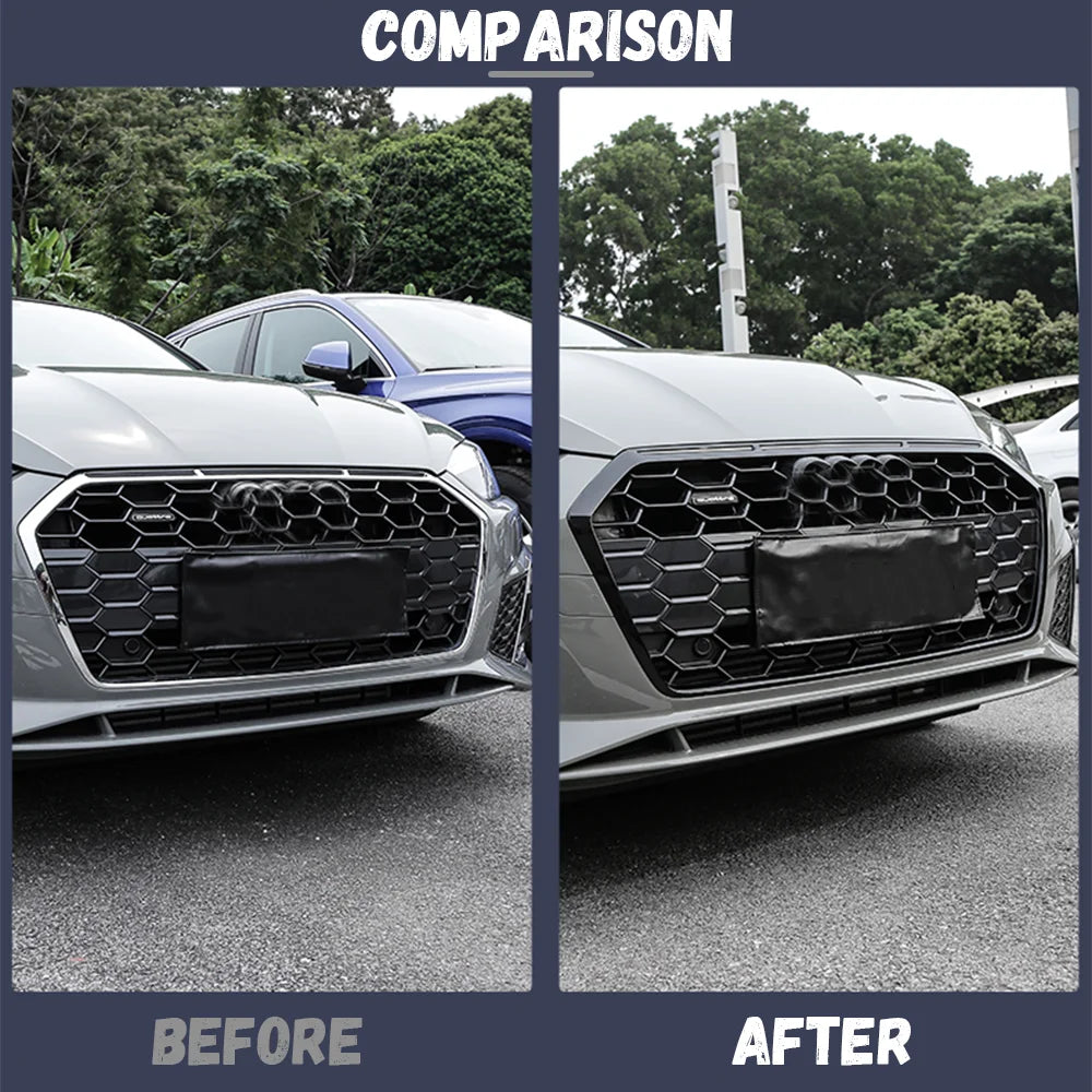 Front Bumper Grille Trim For Audi A5 S5 2020 2021 2022 2023 Black / Carbon Look Racing Radiator Grill Strip Cover