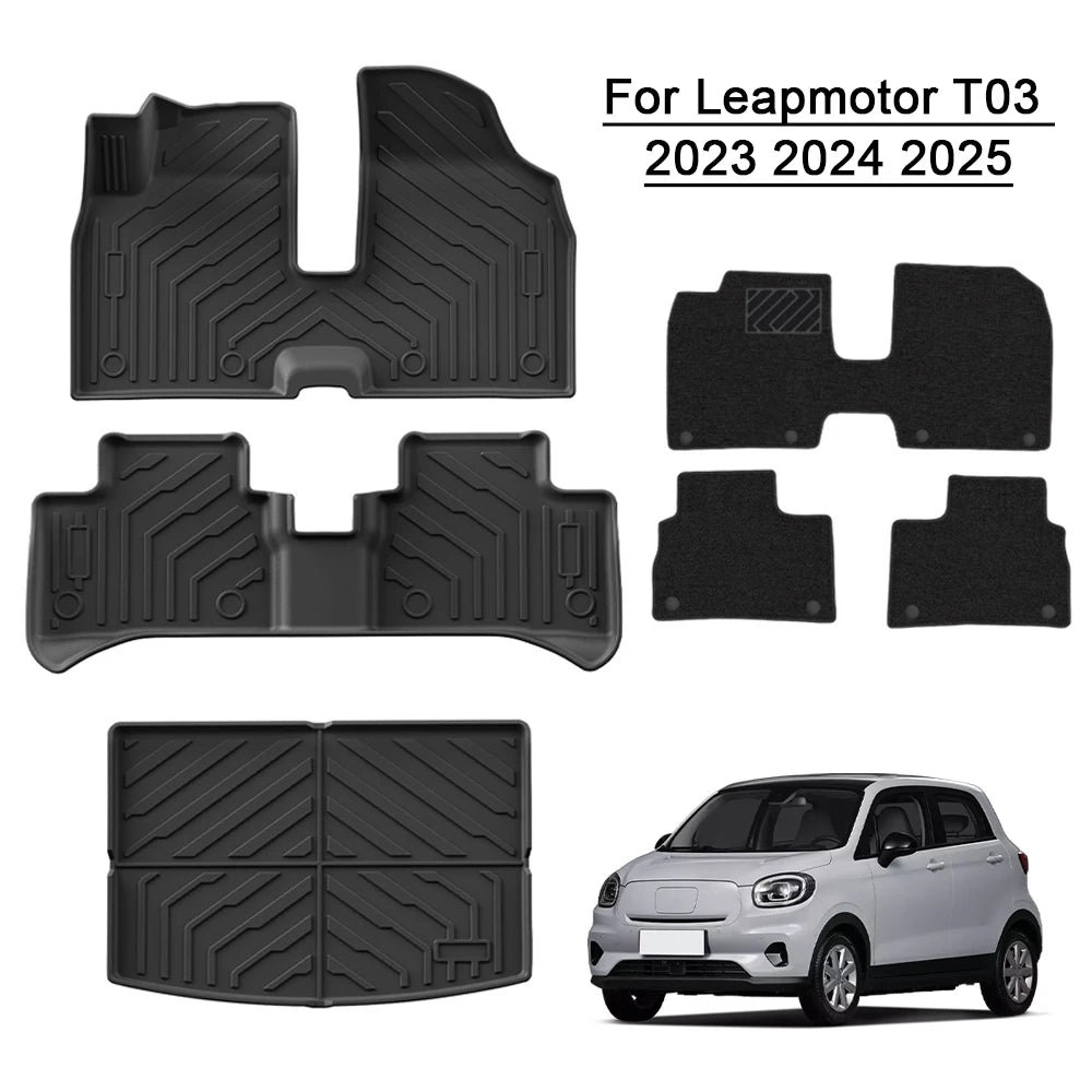 For Leapmotor T03 2023 2024 2025 TPE Floor Mats Rear Trunk Mats Layer Foot Pads Salon Carpet Full Cover Interior Car Accessories