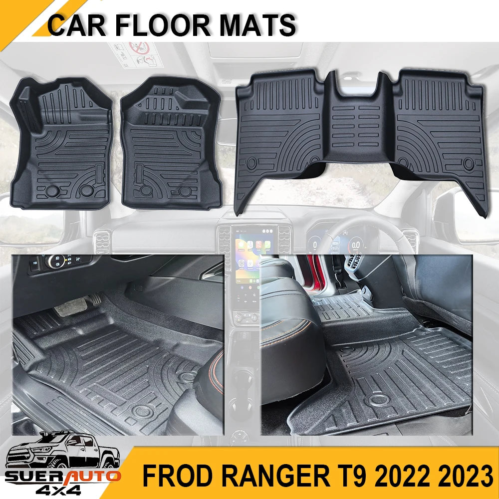 3D TPE Floor Mats for Ford Ranger Next Gen 2023 2024 Wildtrak XLT XLS XL Raptor Anti-Slip Waterproof Interior Accessories