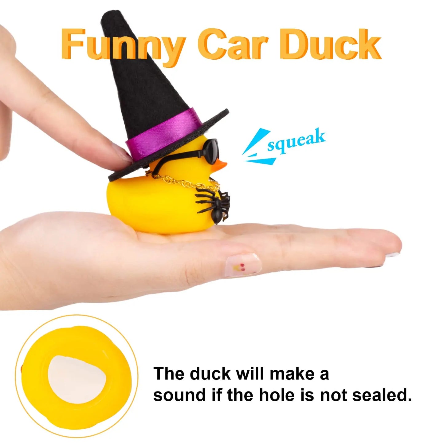 Car Rubber Duck Ornaments Halloween Duck Car Dashboard Decorations with Mini Witch Hat Sunglasses Necklace Halloween Accessories
