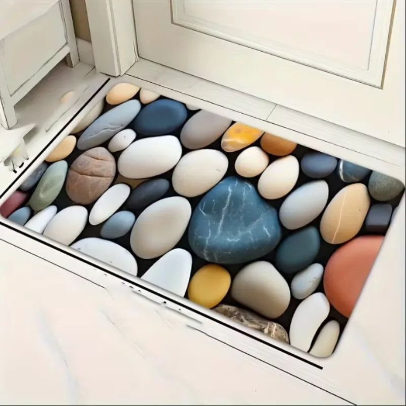 Colorful Pebble Patterned Anti Slip Carpet Suitable for Kitchen Bathroom and Outdoor Machine Washed Polyester Floor Mats