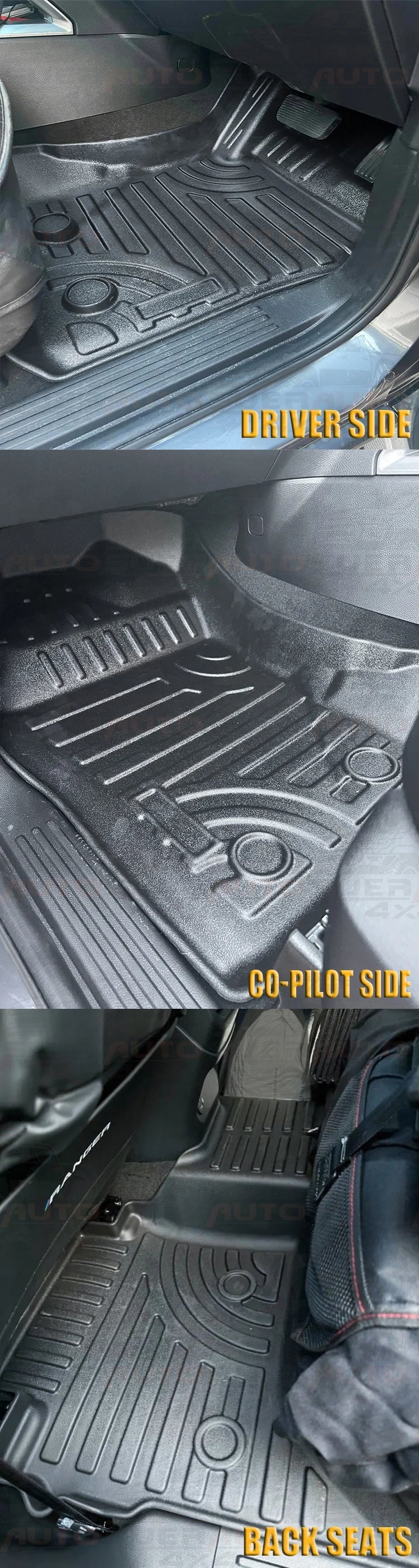 3D TPE Floor Mats for Ford Ranger Next Gen 2023 2024 Wildtrak XLT XLS XL Raptor Anti-Slip Waterproof Interior Accessories