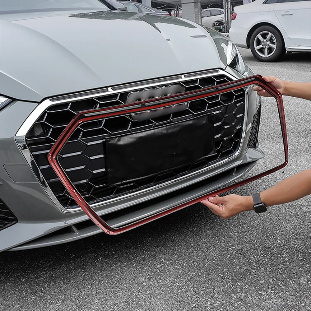 Front Bumper Grille Trim For Audi A5 S5 2020 2021 2022 2023 Black / Carbon Look Racing Radiator Grill Strip Cover