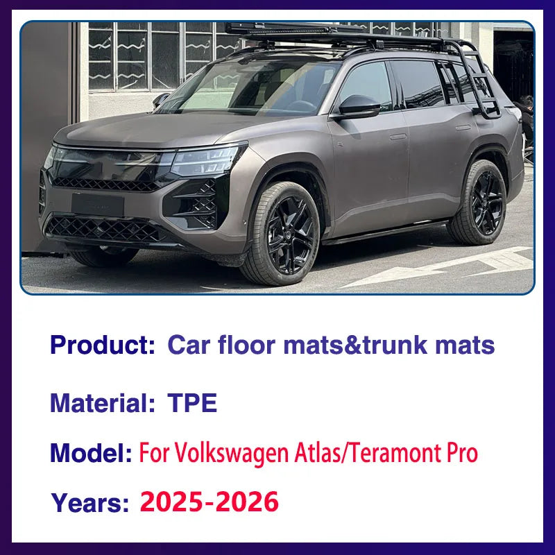 For Volkswagen Atlas Accessories VW Teramont Pro 2025 2026 7 Seats Car TPE Floor Mat Leather Foot Mat LHD Carpet Rug Pad Cushion