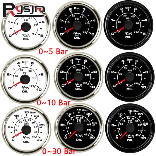 52mm 2'' Marine Boat Oil Pressure Gauge 0-5Bar 10Bar 30Bar Indicator Universal 12V/24V Car Pressure Meter with 7 Color Backlight