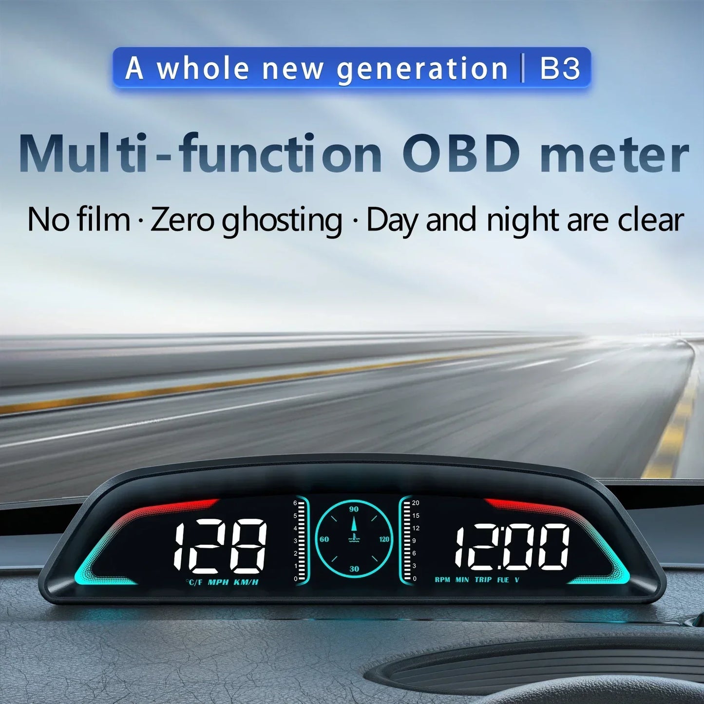 B3 Speedometer Head Up Display OBD2 HUD Car Tachometer Water Temp With Alarm Auto Fuel Consumption Volt Meter Gauge