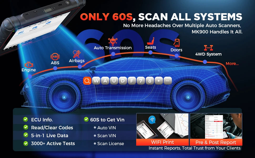 Autel MaxiCOM MK900 OBD2 Scanner Code Reader DoIP CAN FD Active Test Car Diagnostic Tool Code Reader OBDII Key Coding PK MX808S