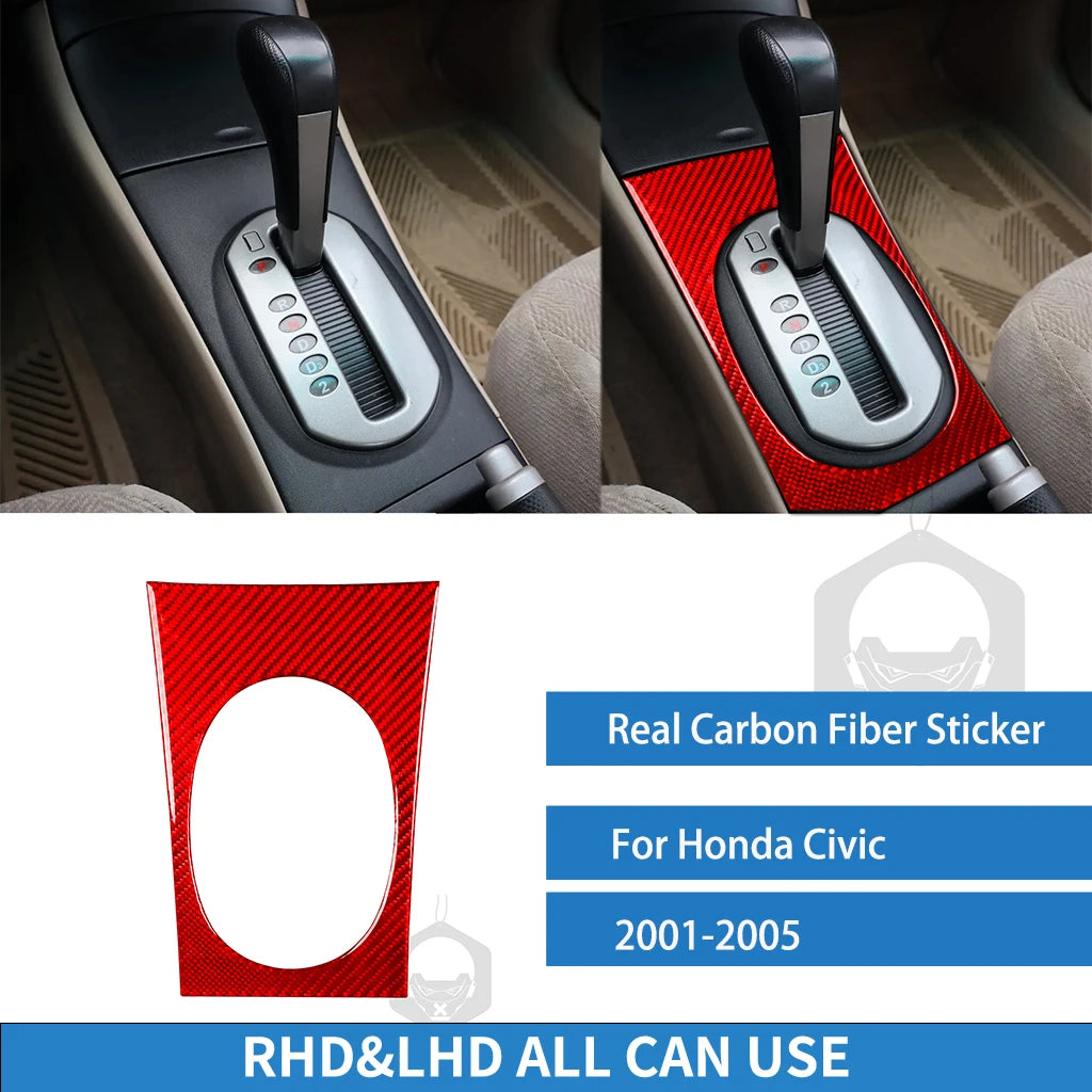 For Honda Civic 2001 2002 2003 2004 2005 Gear Shift Panel Set Cover Real Carbon Fiber Sticker Car Interior Moulding Accessories