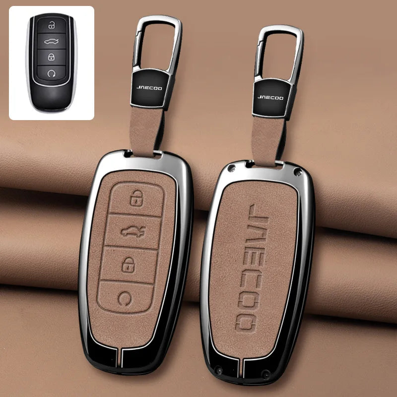 Car Zinc Alloy Leather Key Case Cover Holder For Chery Jaecoo Tigo 7 8 Pro Max Omoda C5 Tigo 7 8 Plus Arrizo 5 Plus Car Styling