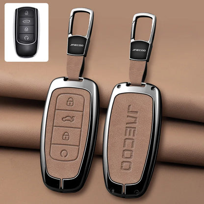 Car Zinc Alloy Leather Key Case Cover Holder For Chery Jaecoo Tigo 7 8 Pro Max Omoda C5 Tigo 7 8 Plus Arrizo 5 Plus Car Styling