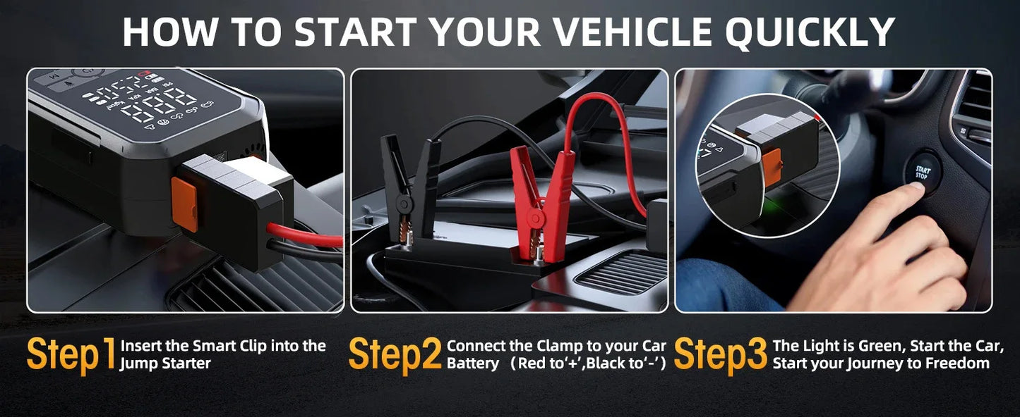 Car Emergency Jump Starter Device And Air Pump Combo Booster Car Battery Starter Power Bank Tire Inflator 6000mA-12000mA