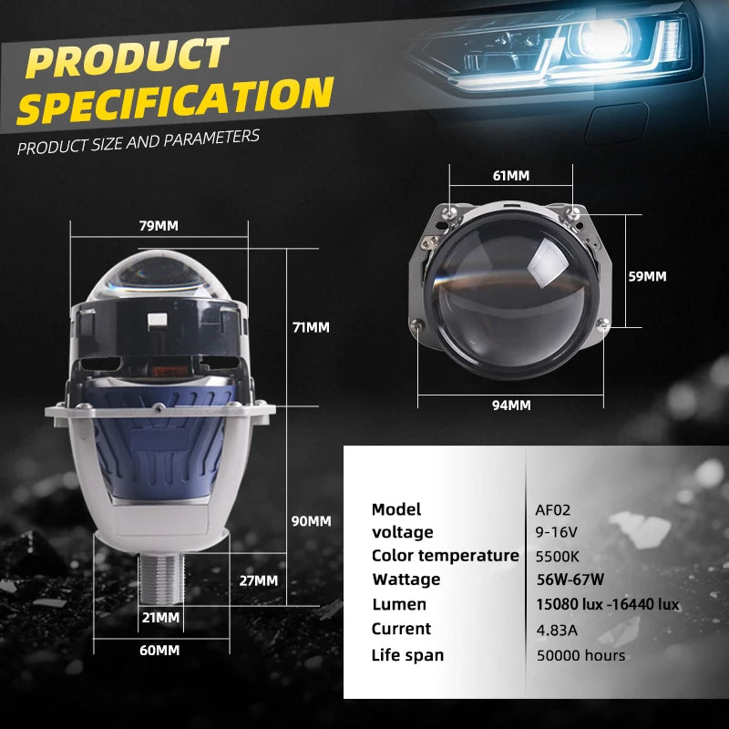 SANVI 3'' AF02 Bi Led Projector AFS Non-destructive Headlamp for Hella 3R G5 130W 6+3pcs Chips lamp Led Light Auto Acceesories