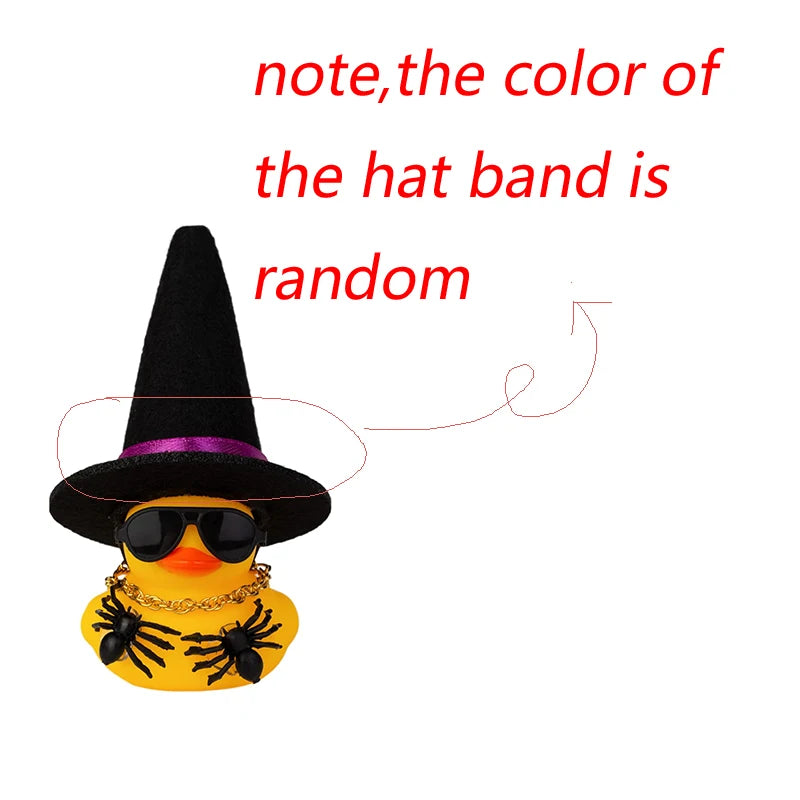 Car Rubber Duck Ornaments Halloween Duck Car Dashboard Decorations with Mini Witch Hat Sunglasses Necklace Halloween Accessories