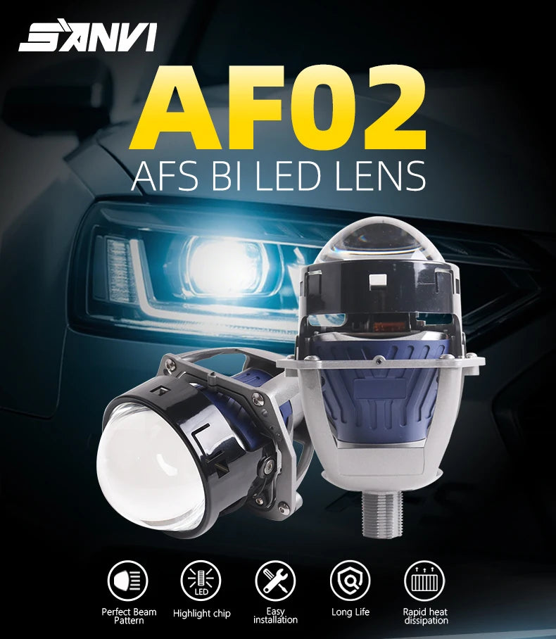 SANVI 3'' AF02 Bi Led Projector AFS Non-destructive Headlamp for Hella 3R G5 130W 6+3pcs Chips lamp Led Light Auto Acceesories