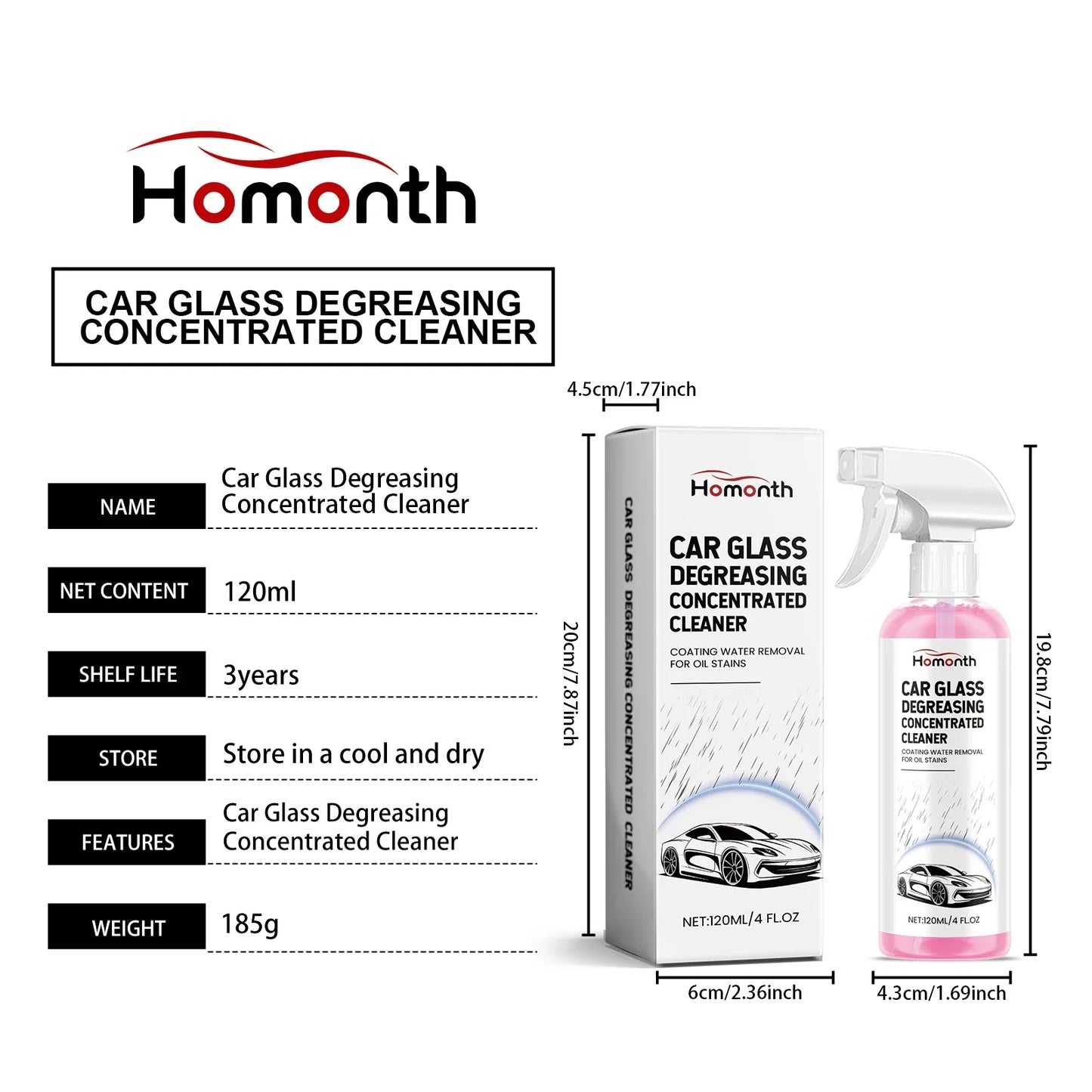 Car Windshield Oil Film Remover Powerful Auto Glass Window Stain Removal Concentrated Cleaner Front Windscreen Cleaning Spray