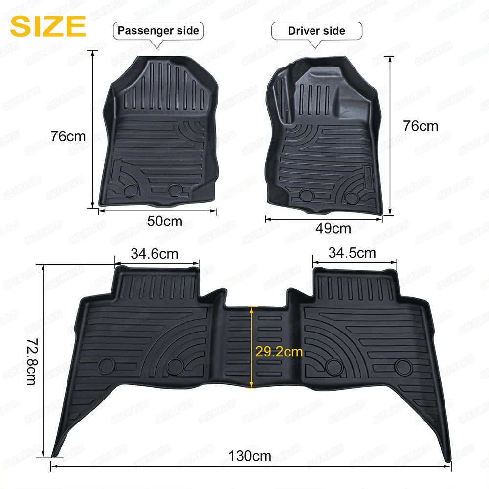 3D TPE Floor Car Floor Mats for Ford Ranger 2012-2021 T6 T7 T8 PX PX2 PX3 Wildtrak XLT Xl Double Cab PICKUP 4X4 Car Accessories