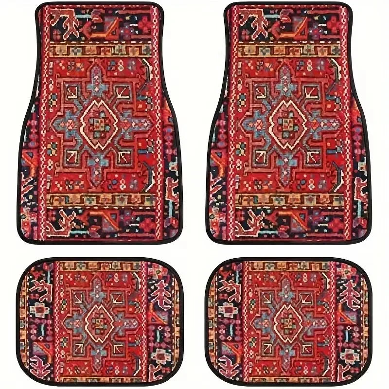 Antique Oriental Turkish Persian Carpet Car Floor Mats 4-Piece for Front Rear Seats Durable Floor Carpet Heavy Duty Rubber Back