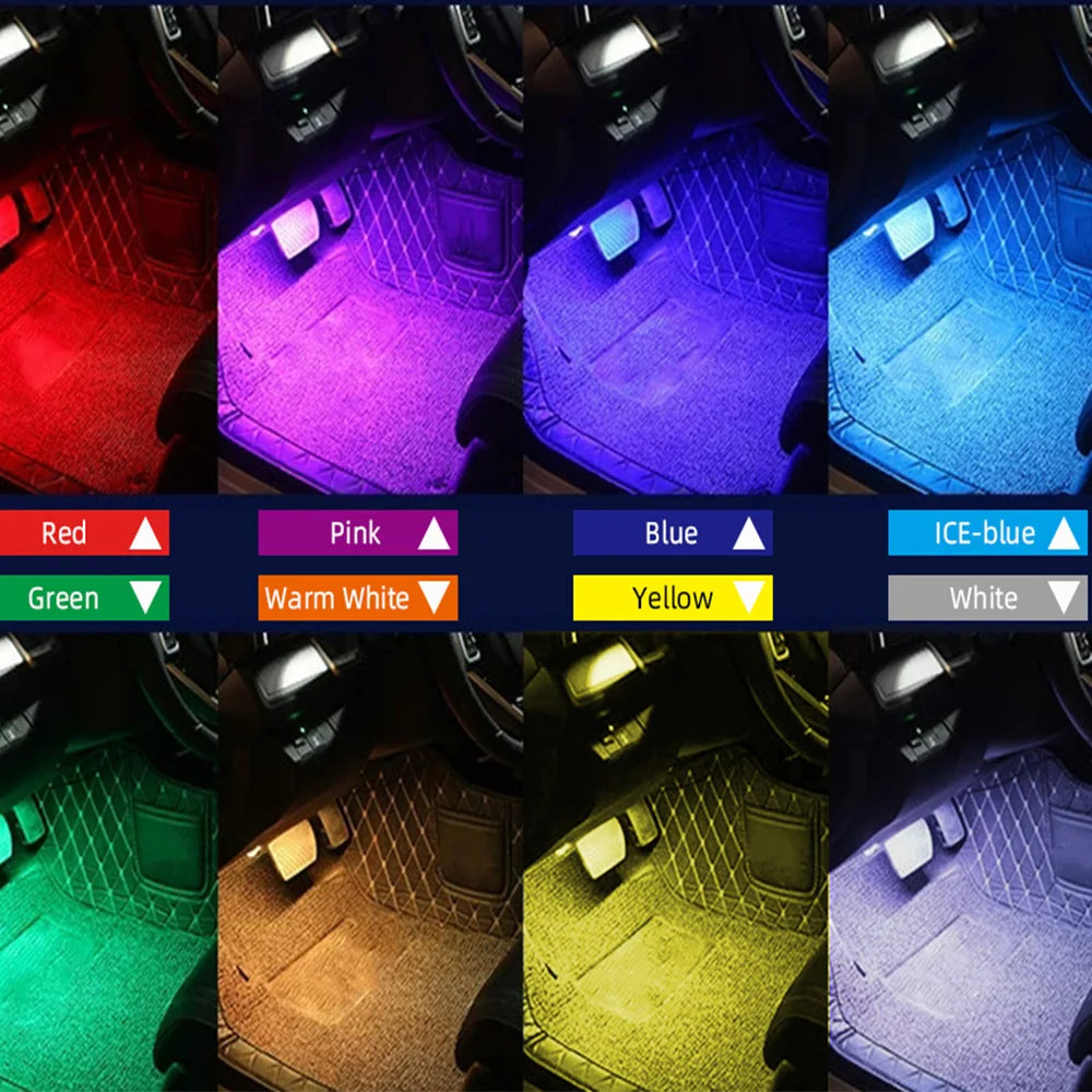 1-4LED ambient light, car interior floor light, connected to ACC power supply 12V RED WHITE 6000K BLUE YELLOW GREEN PINK