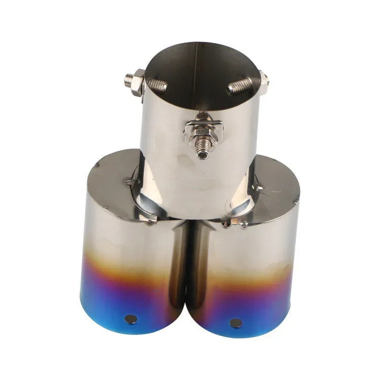 64mm Universal Double Pass Exhaust Pipe Tip Exhaust Silencer Muffler Tip Stainless Steel Pipe Trim Modified Exhause Tail Pipe