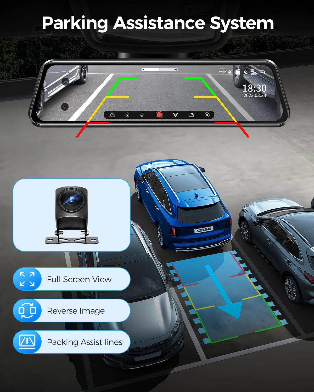 AZDOME PG17 12" WiFi Mirror Dash Cam 4K Front and 1080P Rear View Mirror Camera for Cars Dual Camera Waterproof Backup Camera