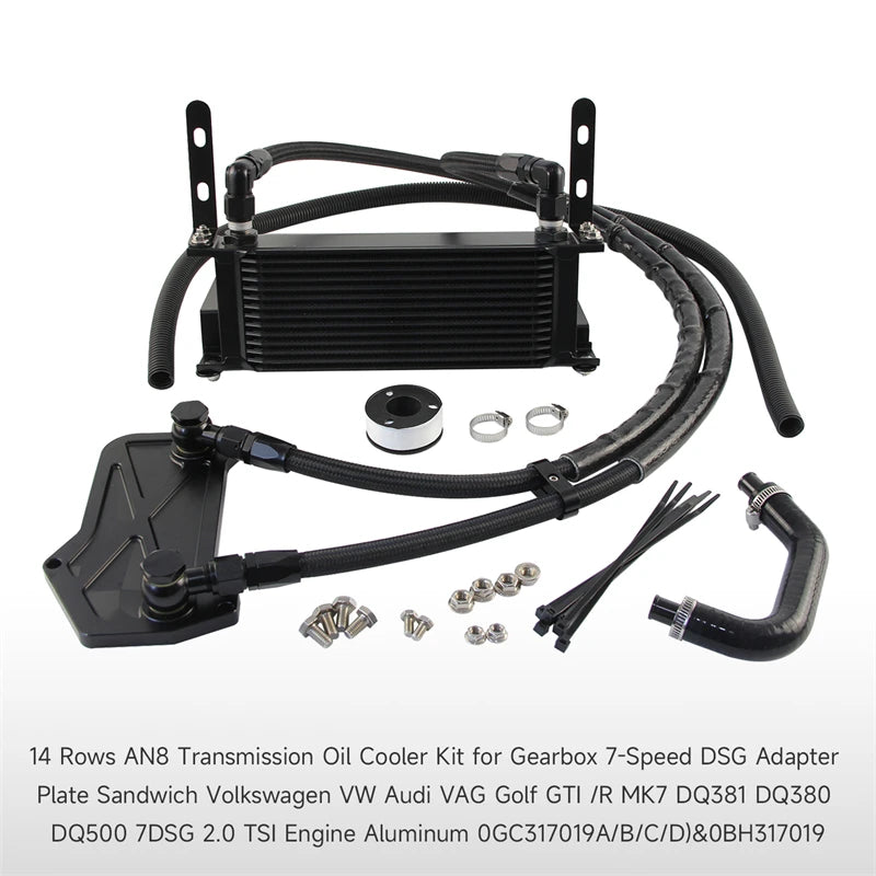 14 Row AN8 Oil Cooler Kit For VW Audi VAG Golf GTI /R MK7 DQ381 DQ380 DQ500 7DSG 2.0 TSI Engine Aluminum