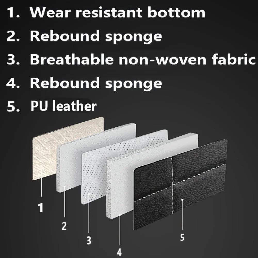 Deluxe 5-Seater PU Leather Auto Seat Covers with Built-in Lumbar Support - 2 Headrests & Steering Wheel Cover, Wearproof