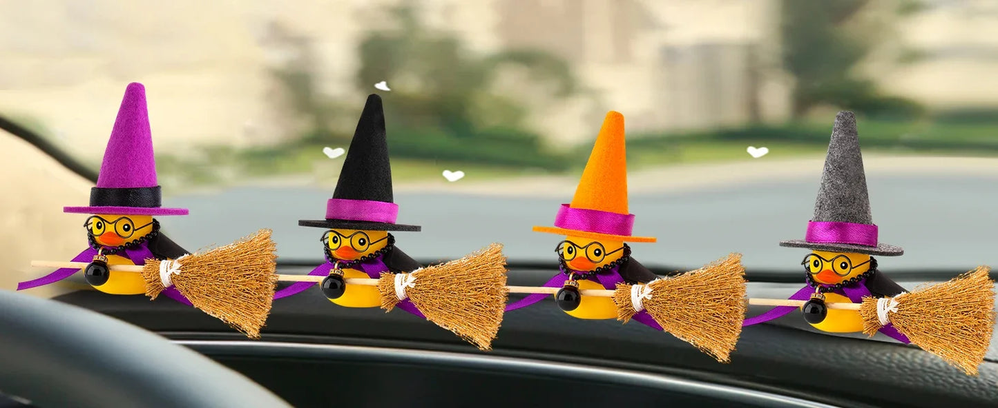 Car Decoration Rubber Duck Halloween with Magic Hat Cloak Broom Sunglasses Necklace for Car Ornaments Home Table Decor