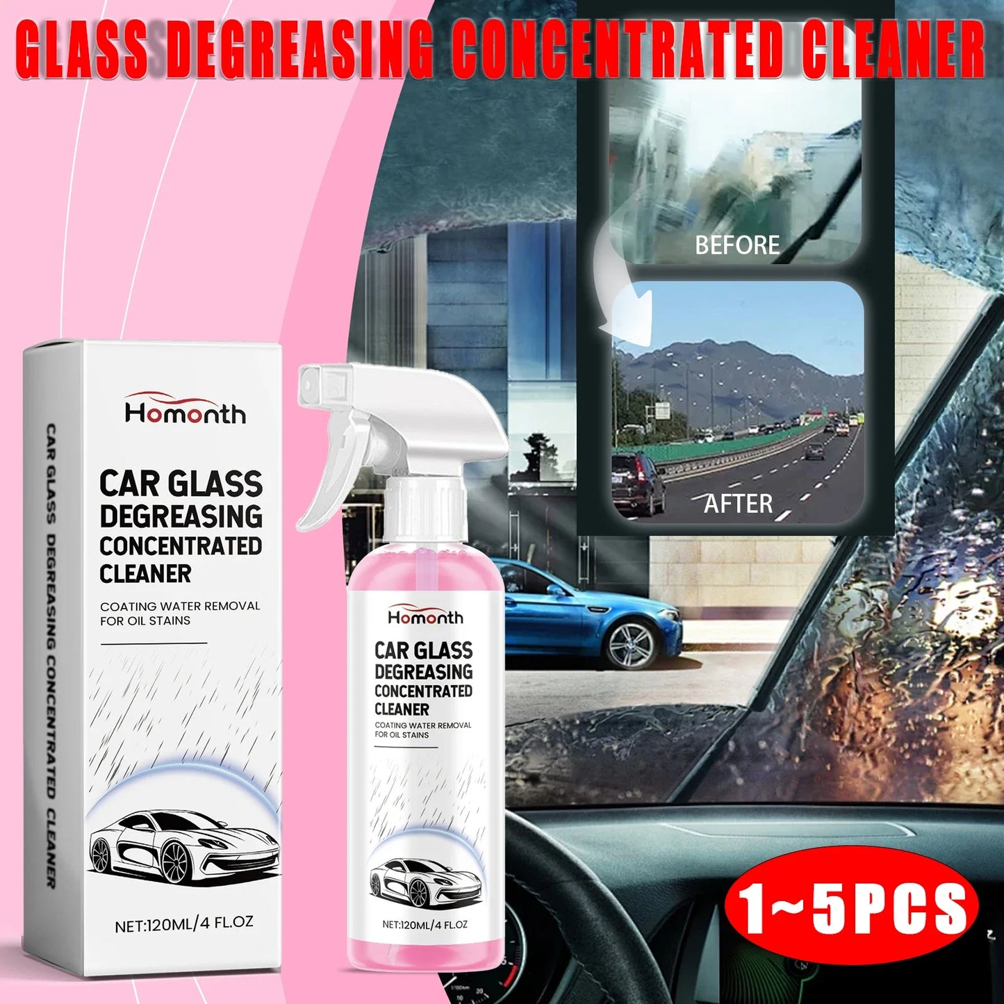 Car Windshield Oil Film Remover Powerful Auto Glass Window Stain Removal Concentrated Cleaner Front Windscreen Cleaning Spray