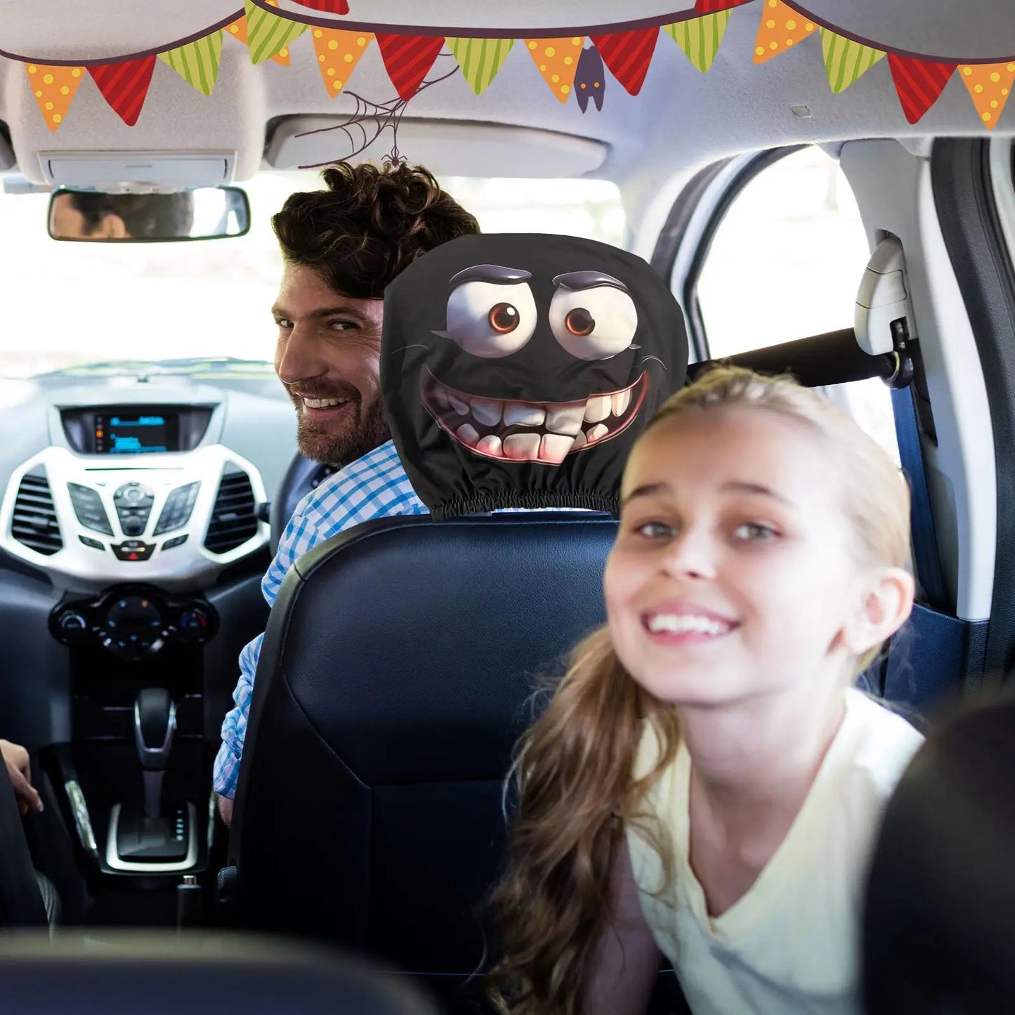 Funny Headrest Covers Halloween 1 Pair Breathable Car Headrest Protector Elastic Auto Interior Head Rest Covers for Halloween