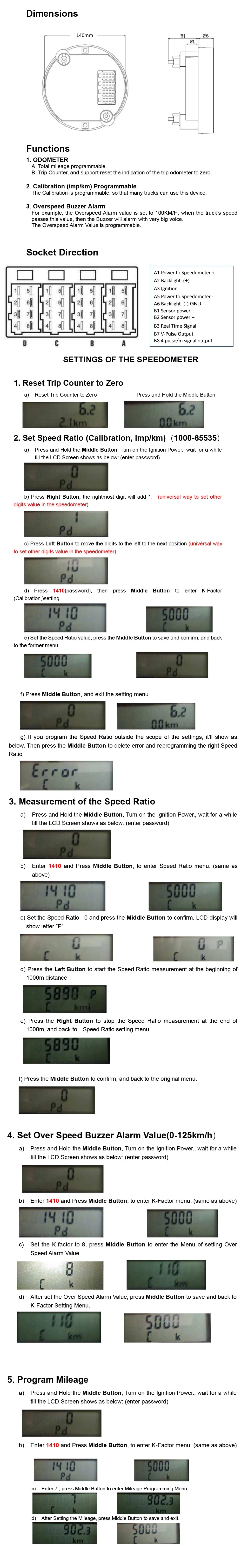 ELING Newest Universal 140mm Diameter Truck Speedometer Odometer 0-125km/h With Backlight 9-36V