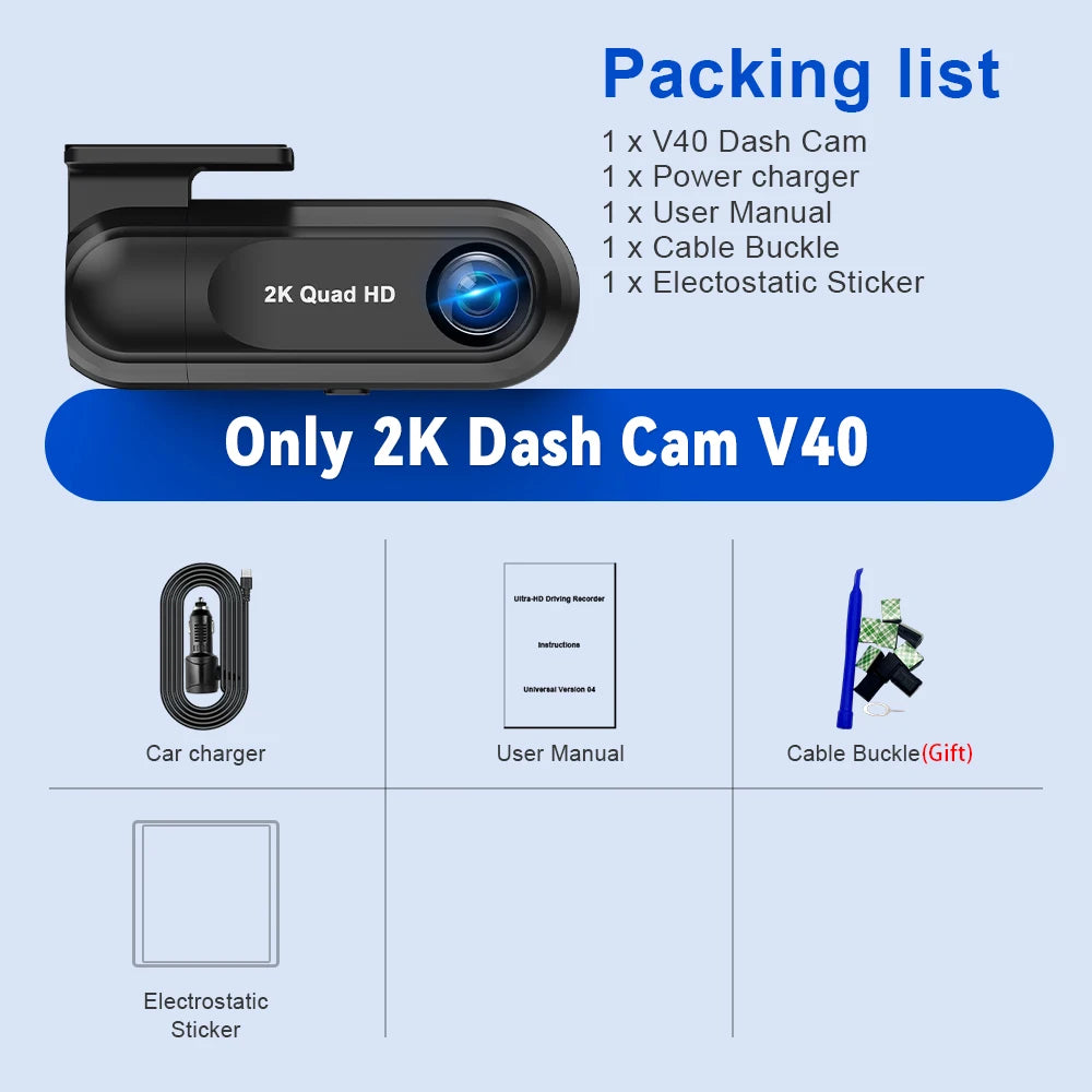 Dash Cam WiFi 2.5K,Car Camera with APP,Dashcams with WDR Night Vision, 24H Parking mode, Loop Recording, G-Sensor,GPS Module