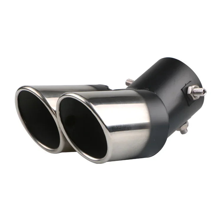 64mm Universal Double Pass Exhaust Pipe Tip Exhaust Silencer Muffler Tip Stainless Steel Pipe Trim Modified Exhause Tail Pipe